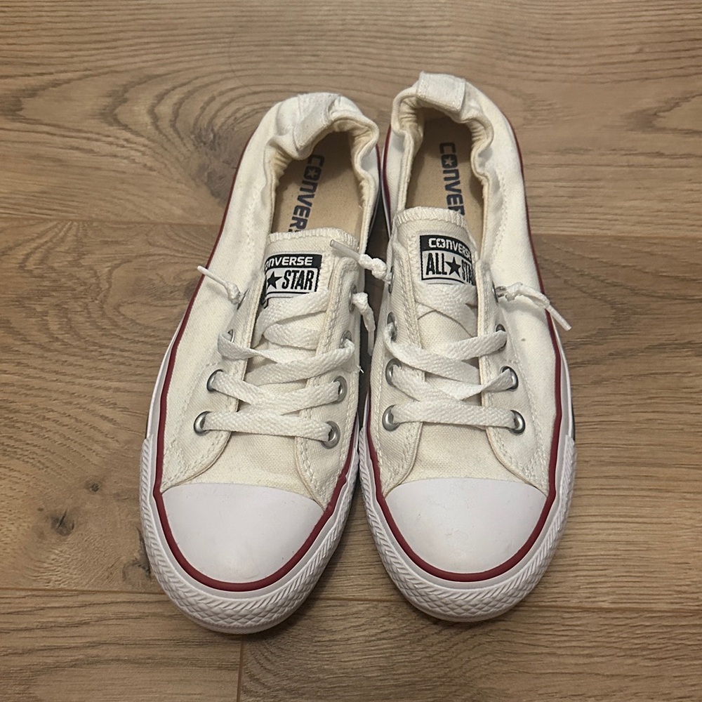 Converse Cream Low-Top Sneakers with Red Trim